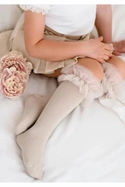 Best Milena Bawełniane Podkolanówki Dziecięce Z Tiulem Beżowe