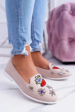 Clearance Beżowe Damskie Baleriny Naszywki Princess Damskie Baleriny Klasyczne