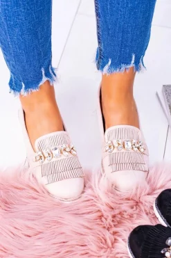 Best Beżowe Zamszowe Mokasyny z Kryształami Vivaro Damskie Mokasyny Damskie Zamszowe