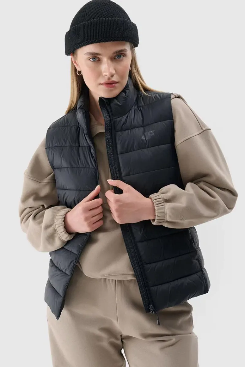 Hot 4F Bezrękawnik Damski Puchowy Ze Stójką WAW24TVJAF139-20S Czarny