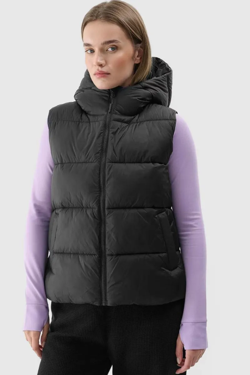 Best 4F Bezrękawnik Damski Puchowy Z Kapturem WAW24TVJAF141-20S Czarny