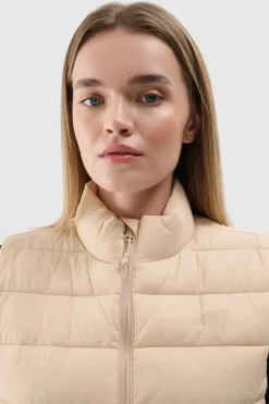 Bluzy Damskie|Odzież 4F>4F Bezrękawnik Damski Puchowy Ze Stójką WAW24TVJAF139-83S Beżowy
