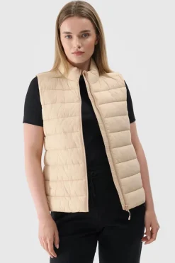 Bluzy Damskie|Odzież 4F></noscript>4F Bezrękawnik Damski Puchowy Ze Stójką WAW24TVJAF139-83S Beżowy