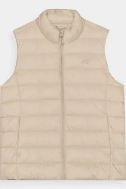 Bluzy Damskie|Odzież 4F></noscript>4F Bezrękawnik Damski Puchowy Ze Stójką WAW24TVJAF139-83S Beżowy