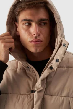 Kurtki Męskie|Odzież 4F></noscript>4F Bezrękawnik Puchowy Męski Z Kapturem WAW24TVJAM144-83S Beżowy