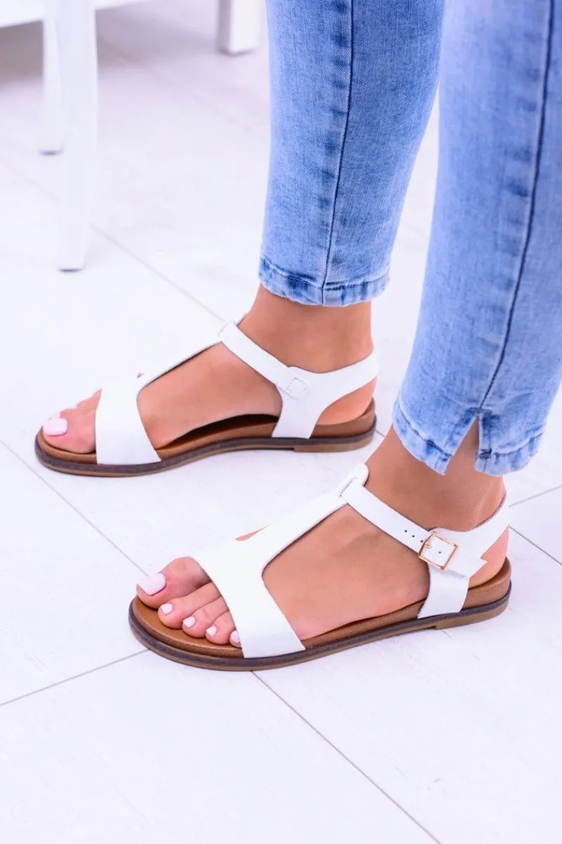 Sandały Płaskie>Boto Białe Damskie Płaskie Sandałki Sunnyside