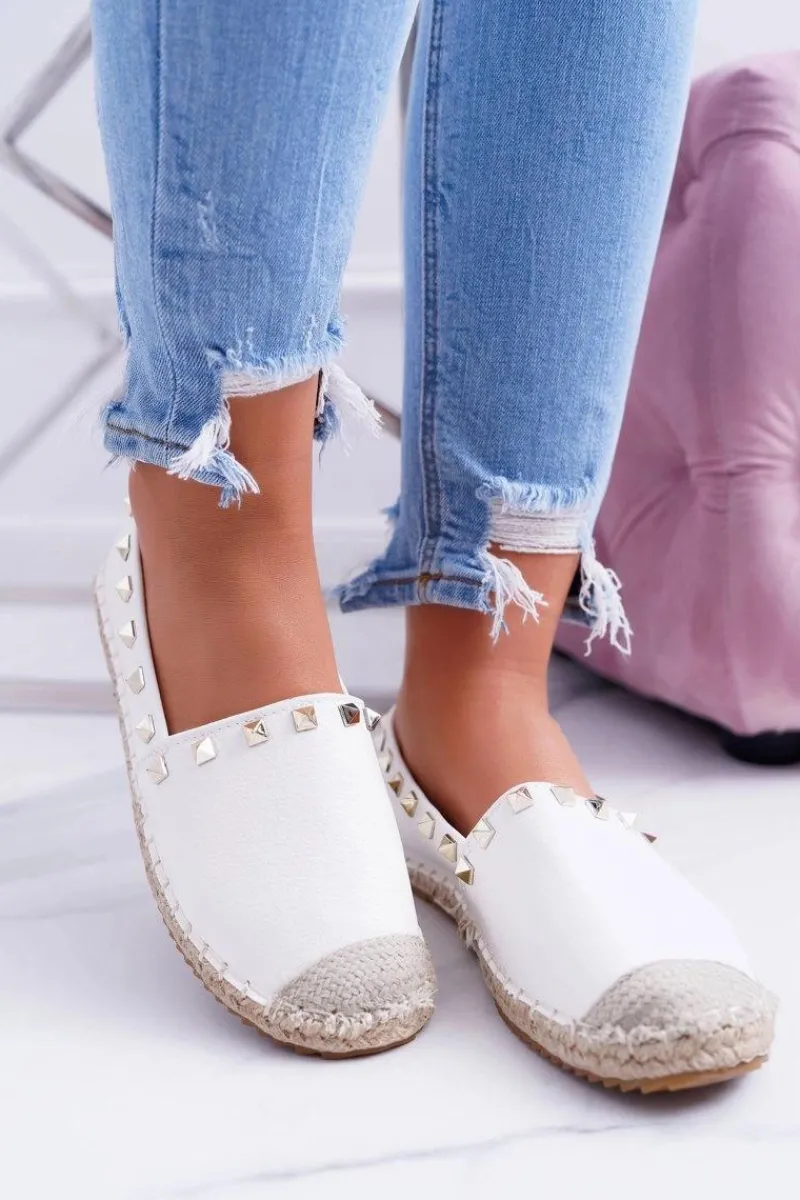 Discount Białe Wsuwane Espadryle z Ćwiekami Christiane Damskie Baleriny Klasyczne