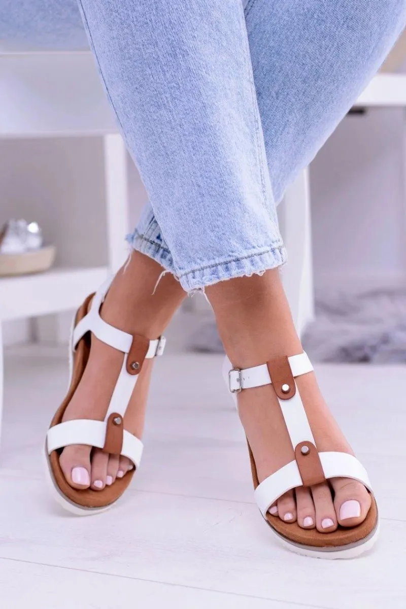 Sandały Płaskie>Boto Białe Wygodne Sandały Damskie Płaskie Dubi