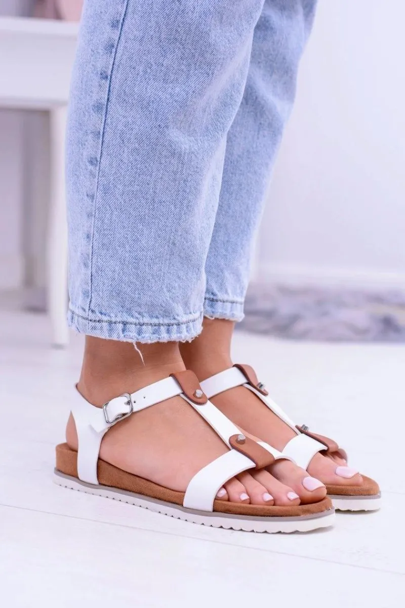 Sandały Płaskie>Boto Białe Wygodne Sandały Damskie Płaskie Dubi