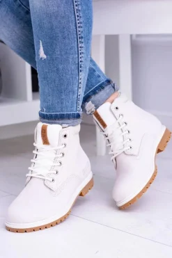 Hot Big Star Botki Damskie Białe Timberki Traperki Timon Damskie Damskie Trapery|Botki Sznurowane
