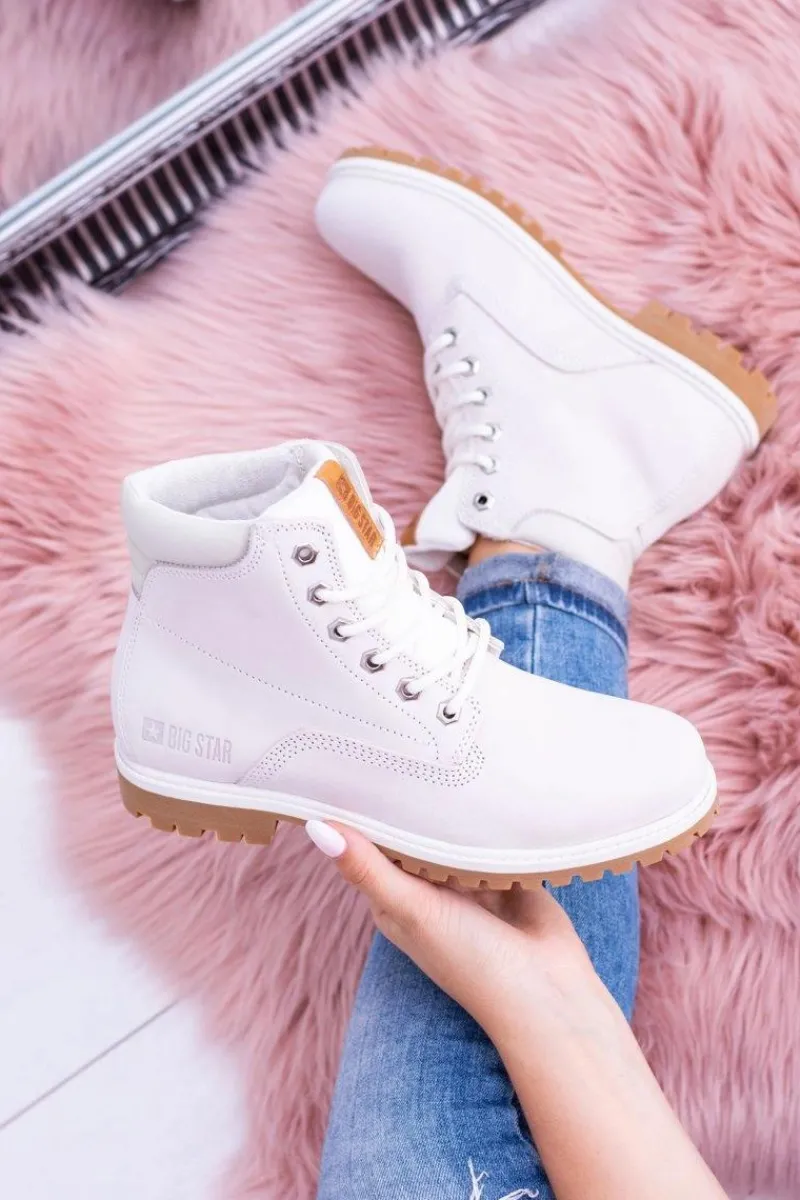 Hot Big Star Botki Damskie Białe Timberki Traperki Timon Damskie Damskie Trapery|Botki Sznurowane