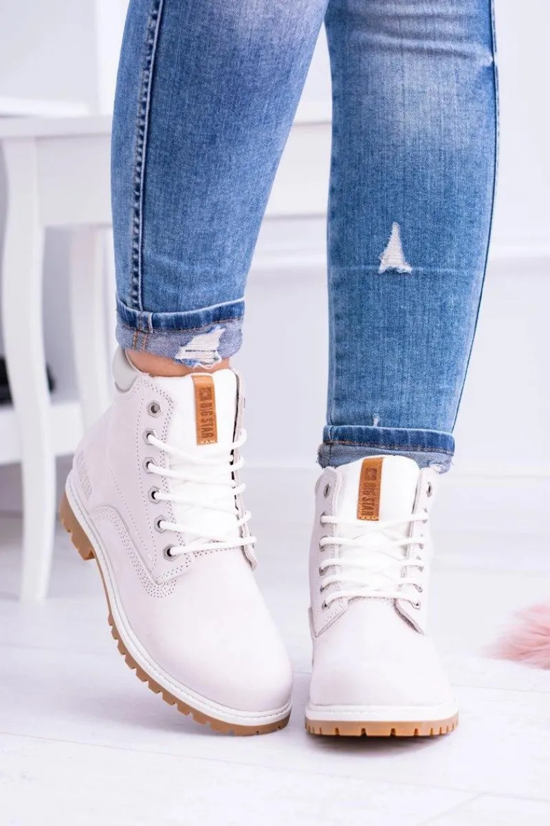 Hot Big Star Botki Damskie Białe Timberki Traperki Timon Damskie Damskie Trapery|Botki Sznurowane