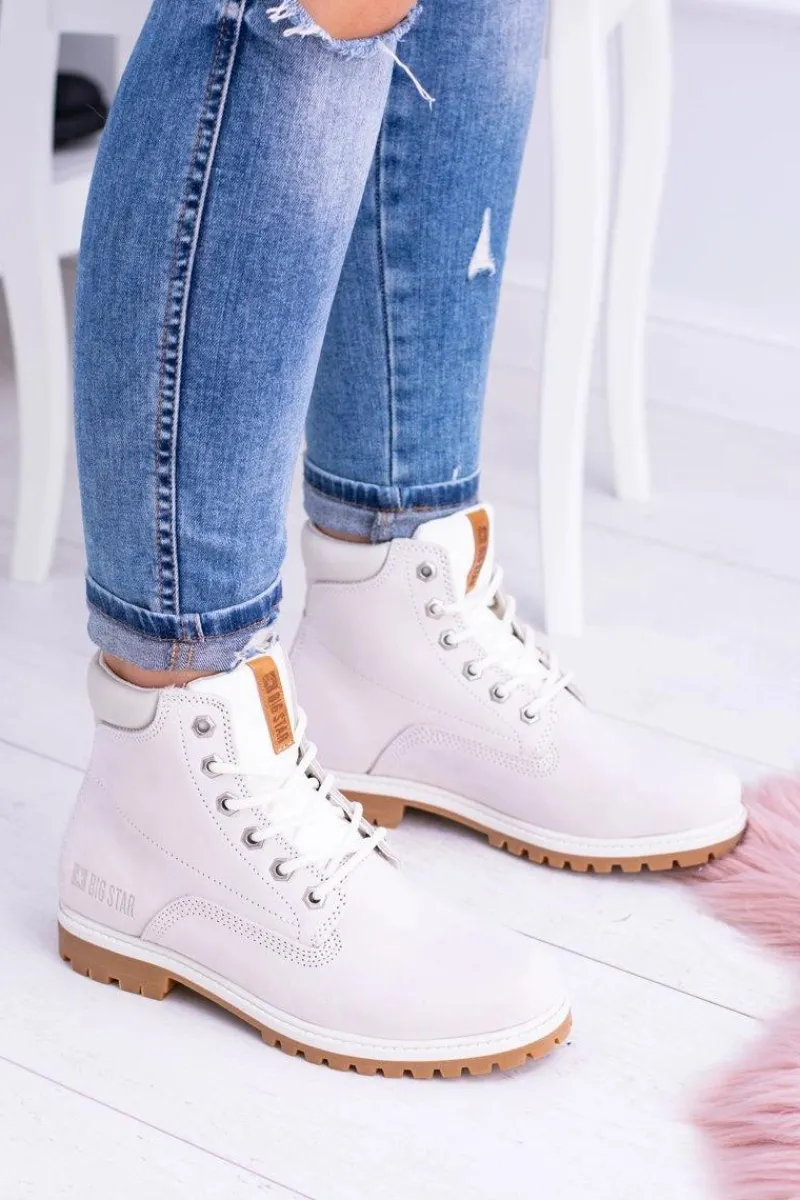 Hot Big Star Botki Damskie Białe Timberki Traperki Timon Damskie Damskie Trapery|Botki Sznurowane