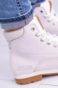 Hot Big Star Botki Damskie Białe Timberki Traperki Timon Damskie Damskie Trapery|Botki Sznurowane