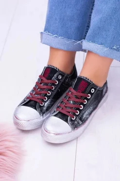 New Big Star Czarne Posrebrzane Tenisówki Trampki BB274013 Damskie Trampki Damskie Big Star|Trampki Damskie Niskie