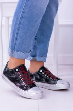 New Big Star Czarne Posrebrzane Tenisówki Trampki BB274013 Damskie Trampki Damskie Big Star|Trampki Damskie Niskie