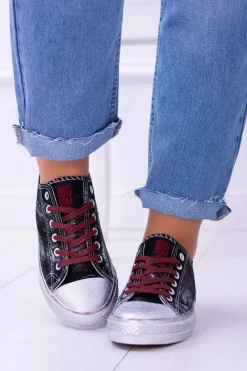 New Big Star Czarne Posrebrzane Tenisówki Trampki BB274013 Damskie Trampki Damskie Big Star|Trampki Damskie Niskie