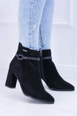 Hot Big Star Czarne Zamszowe Botki Na Słupku BB274383 Damskie Botki Na Słupku|Botki Na Obcasie
