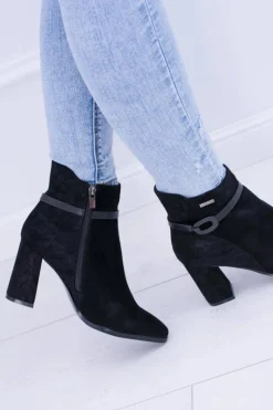 Hot Big Star Czarne Zamszowe Botki Na Słupku BB274383 Damskie Botki Na Słupku|Botki Na Obcasie