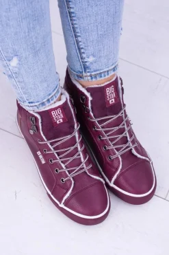 Discount Big Star Ocieplane Bordowe Damskie Tenisówki BB274007 Damskie Trampki Damskie Big Star|Big Star