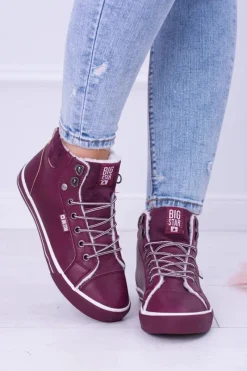 Discount Big Star Ocieplane Bordowe Damskie Tenisówki BB274007 Damskie Trampki Damskie Big Star|Big Star