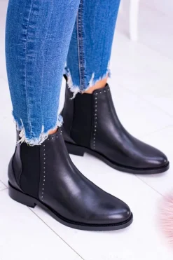 Czarne Botki>Big Star Shoes BIG STAR Skórzane Botki Sztyblety Czarne BB274611