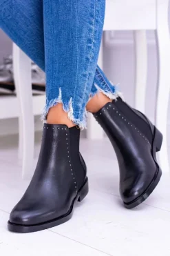 Czarne Botki>Big Star Shoes BIG STAR Skórzane Botki Sztyblety Czarne BB274611