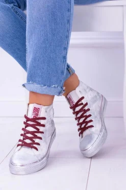 Sale Big Star Shoes Big Star Wysokie Białe Posrebrzane Tenisówki Trampki BB274016