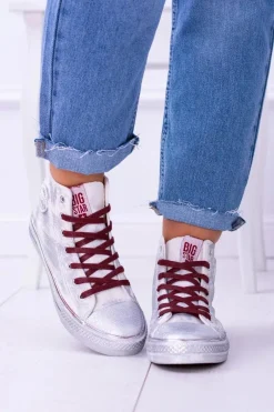 Sale Big Star Shoes Big Star Wysokie Białe Posrebrzane Tenisówki Trampki BB274016