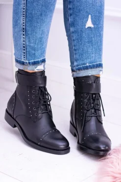 Botki Sznurowane|Botki Płaskie>Big Star Shoes BIG STAR WYSOKIE BOTKI SZTYBLETY SKÓRZANE BB274612