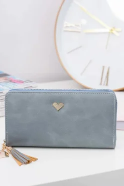 Portfele>Boto Błękitny Damski Duży Portfel Brelok Złote Serce