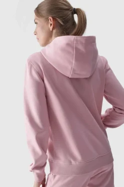 Bluzy Damskie|Odzież 4F>4F Bluza Damska Dresowa Z Kapturem Rozpinana Bawełniana Różowa WMM00TSWSF1467-56S