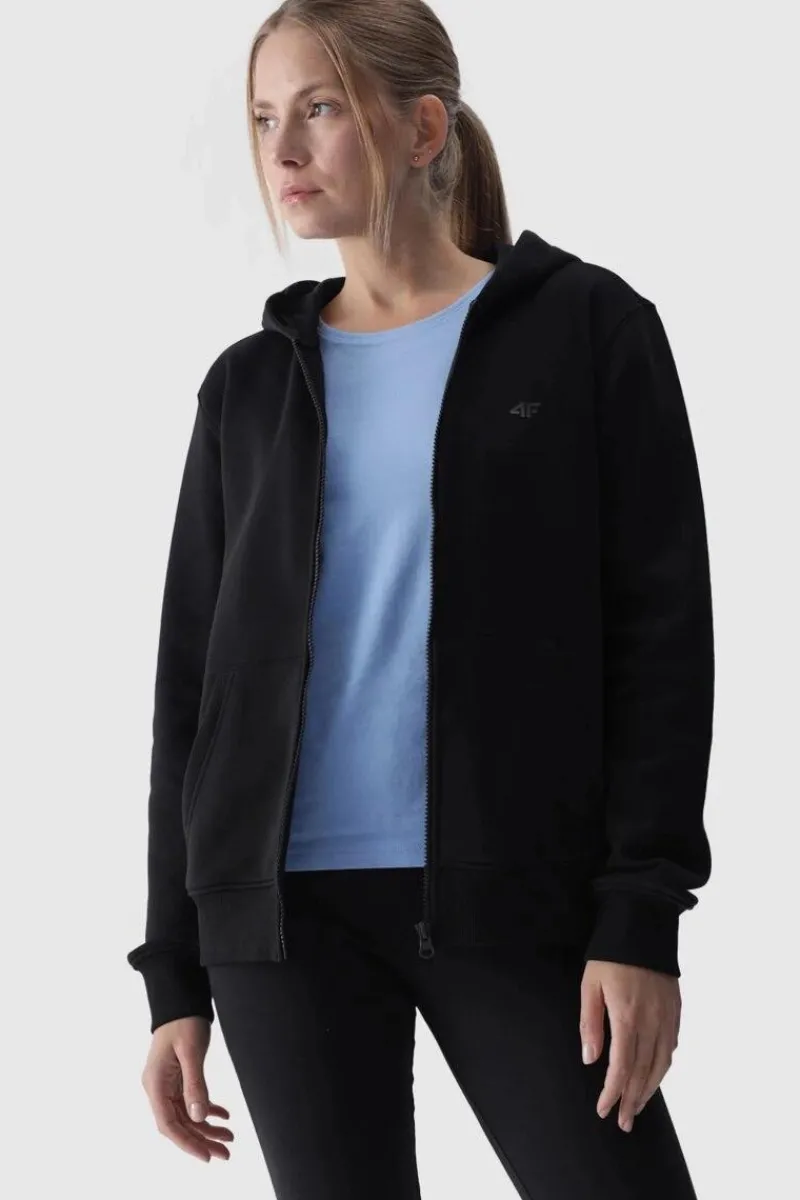 4F Bluza Damska Dresowa Z Kapturem Rozpinana Bawełniana Czarna WMM00TSWSF1467-20S
