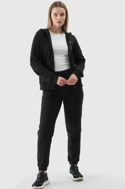 4F Bluza Damska Dresowa Z Kapturem Rozpinana Bawełniana Czarna WMM00TSWSF1467-20S