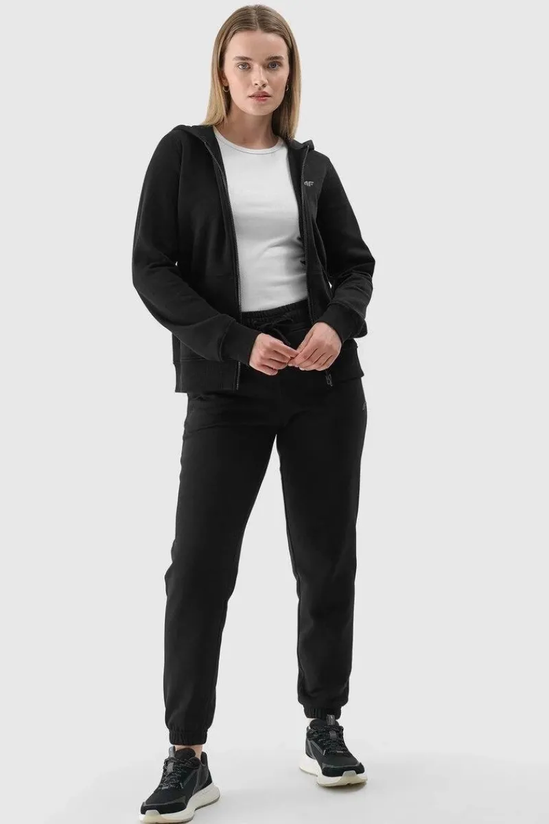 4F Bluza Damska Dresowa Z Kapturem Rozpinana Bawełniana Czarna WMM00TSWSF1467-20S