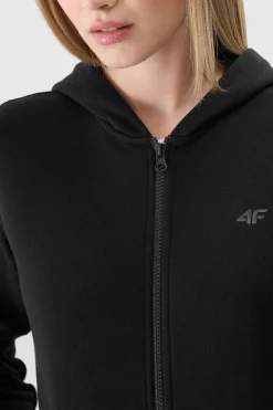 4F Bluza Damska Dresowa Z Kapturem Rozpinana Bawełniana Czarna WMM00TSWSF1467-20S