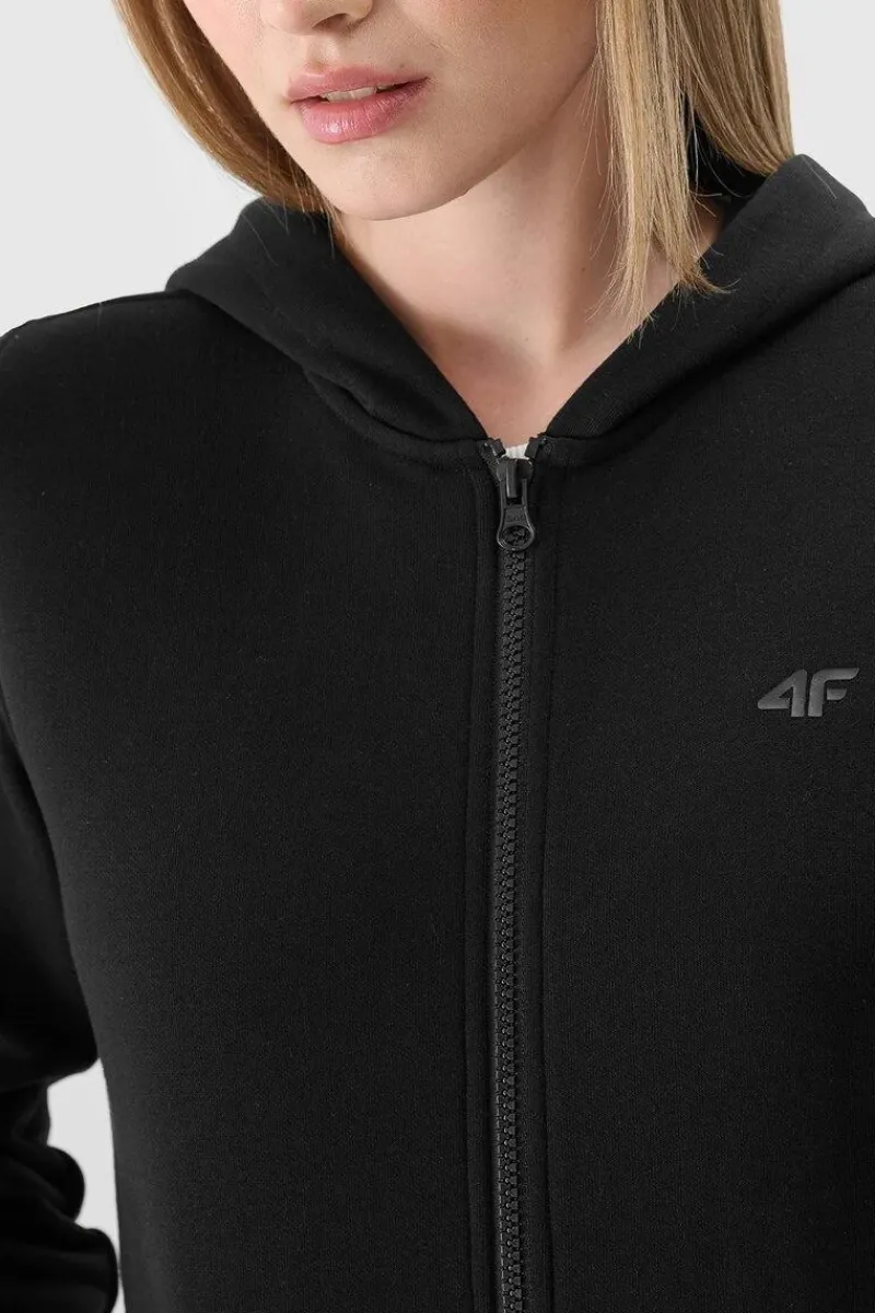 4F Bluza Damska Dresowa Z Kapturem Rozpinana Bawełniana Czarna WMM00TSWSF1467-20S