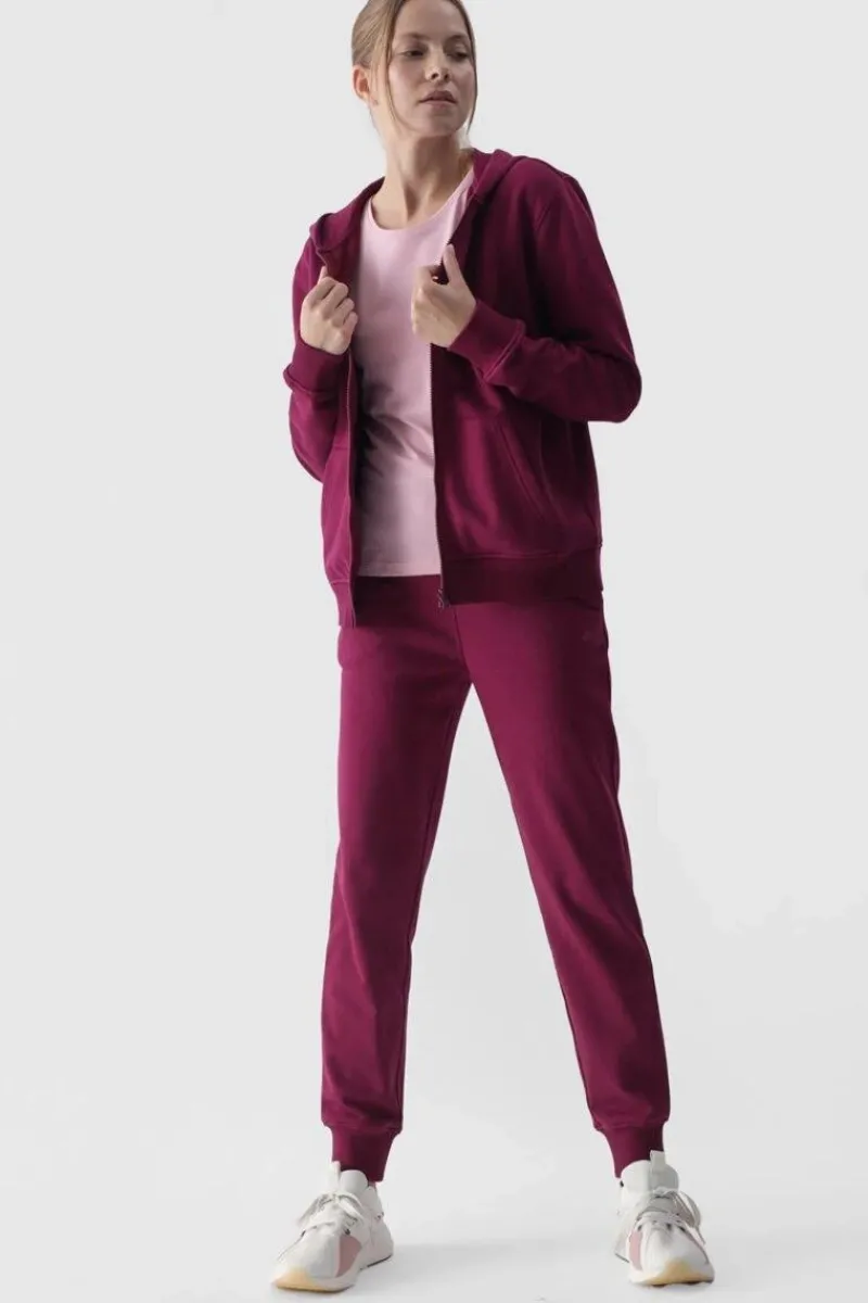 Sale Bluza Damska Dresowa Z Kapturem Rozpinana Bawełniana Fioletowa WMM00TSWSF1467-51S Damskie Bluzy Damskie|Odzież 4F