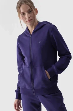 Clearance Bluza Damska Dresowa Z Kapturem Rozpinana Bawełniana Granatowa WMM00TSWSF1467-31S Damskie Bluzy Damskie|Odzież 4F