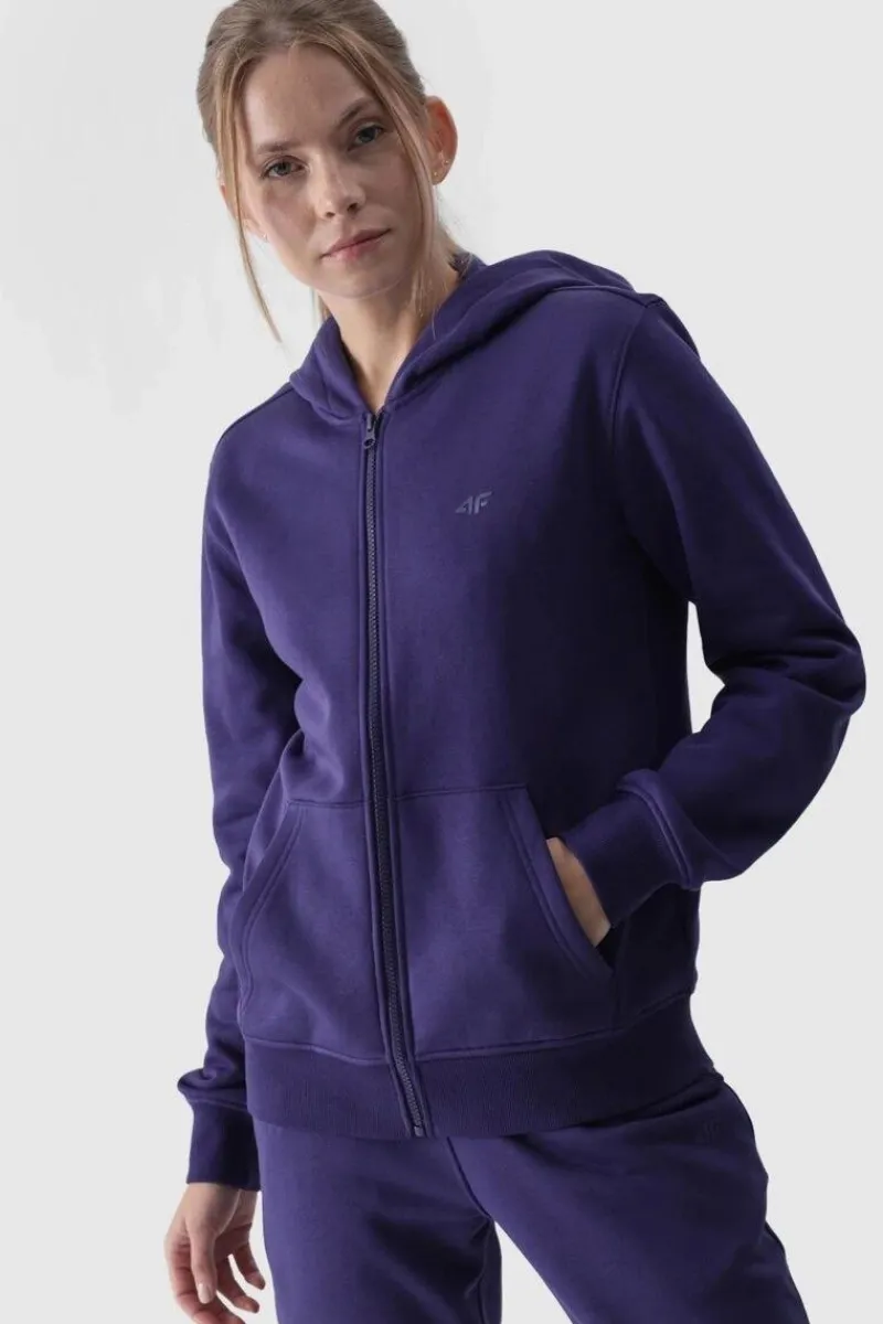 Clearance Bluza Damska Dresowa Z Kapturem Rozpinana Bawełniana Granatowa WMM00TSWSF1467-31S Damskie Bluzy Damskie|Odzież 4F