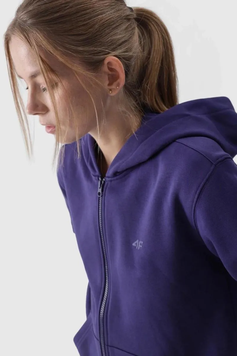 Clearance Bluza Damska Dresowa Z Kapturem Rozpinana Bawełniana Granatowa WMM00TSWSF1467-31S Damskie Bluzy Damskie|Odzież 4F