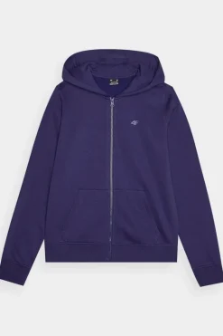 Clearance Bluza Damska Dresowa Z Kapturem Rozpinana Bawełniana Granatowa WMM00TSWSF1467-31S Damskie Bluzy Damskie|Odzież 4F