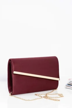 Sale Bordowa Zamszowa Damska Kopertówka Na Złotym Łańcuszku Kopertówki
