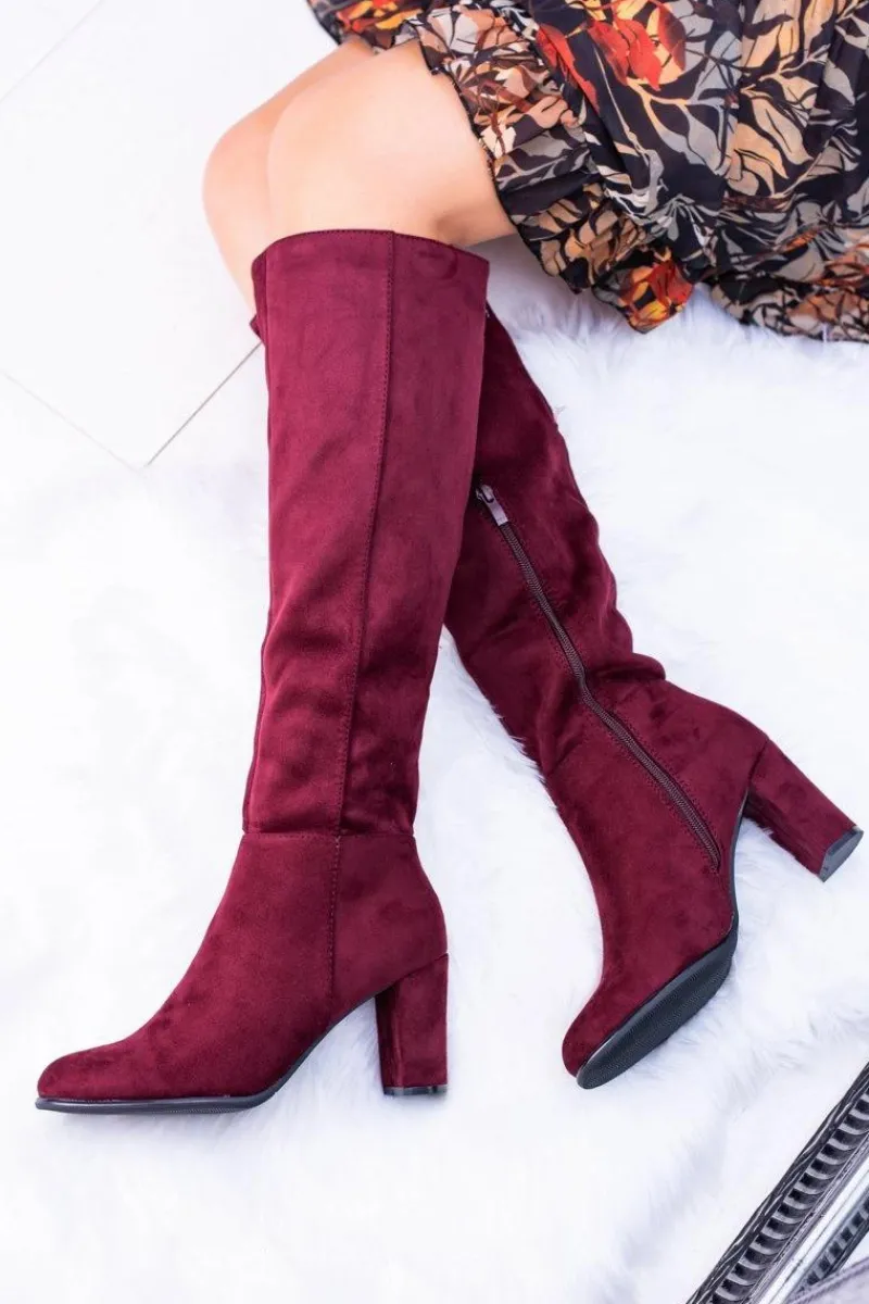 Bordowe Damskie Kozaki Zamszowe Sergio Leone KZ271 Damskie Kozaki Na Obcasie|Kozaki Zamszowe