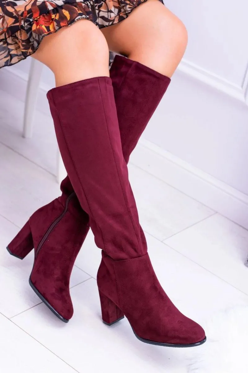 Bordowe Damskie Kozaki Zamszowe Sergio Leone KZ271 Damskie Kozaki Na Obcasie|Kozaki Zamszowe