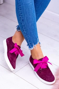 New Bordowe Skórzane Damskie Tenisówki Loop Damskie Trampki Damskie Niskie