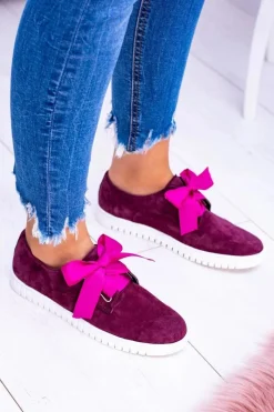 New Bordowe Skórzane Damskie Tenisówki Loop Damskie Trampki Damskie Niskie