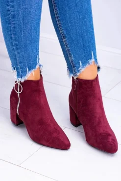 Botki Na Słupku|Czarne Botki>Boto Bordowe Zamszowe Botki Na Słupku w Szpic Jonnes