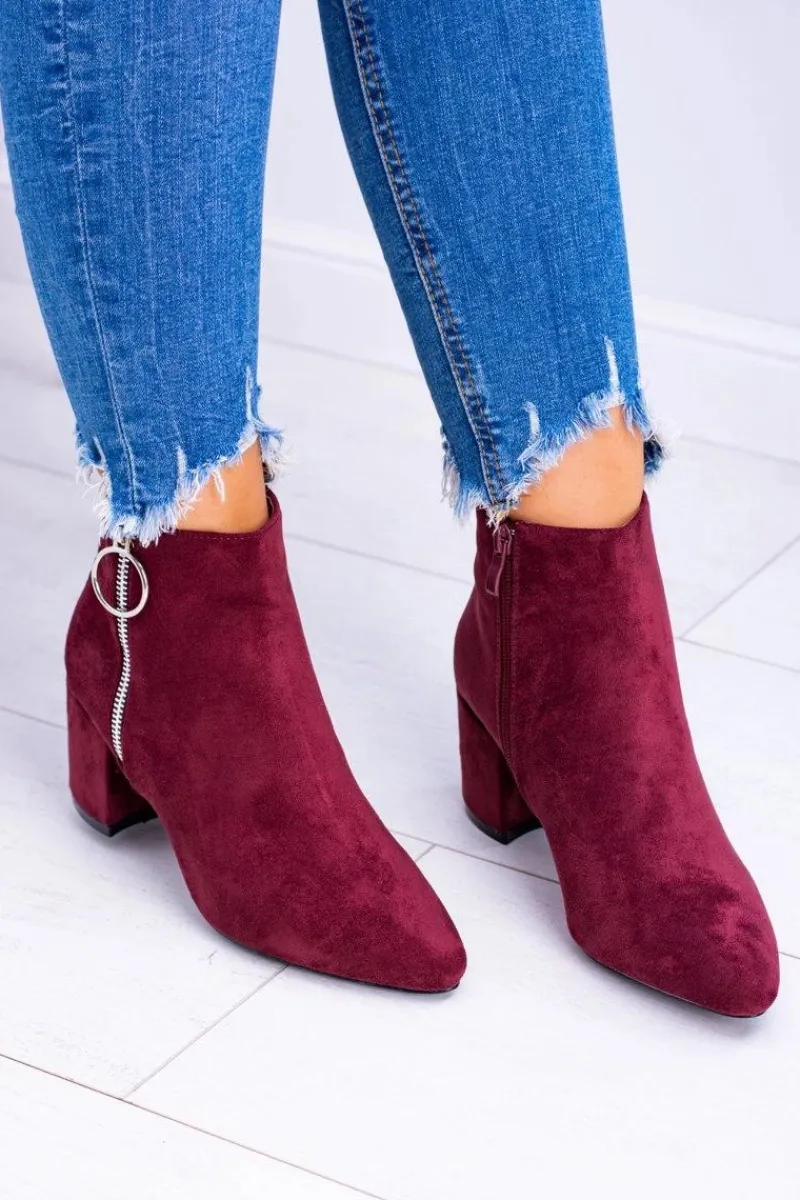 Botki Na Słupku|Czarne Botki>Boto Bordowe Zamszowe Botki Na Słupku w Szpic Jonnes