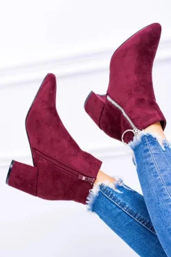 Botki Na Słupku|Czarne Botki>Boto Bordowe Zamszowe Botki Na Słupku w Szpic Jonnes